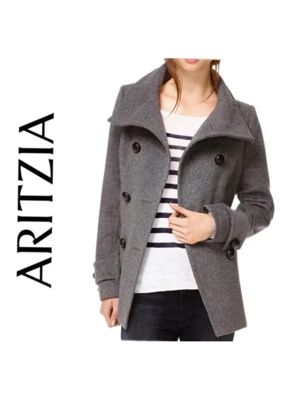Aritzia Grey Wool Blend Double-Breasted Peacoat size Small NWOT